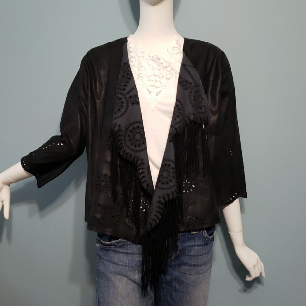 Vegan leather fringe jacket
